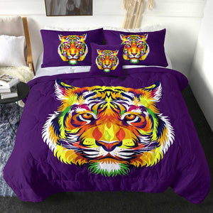 4 Pieces Tiger Purple SWBD2049 Comforter Set