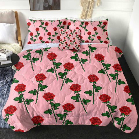 Image of 4 Pieces Red Roses SWBD2051 Comforter Set