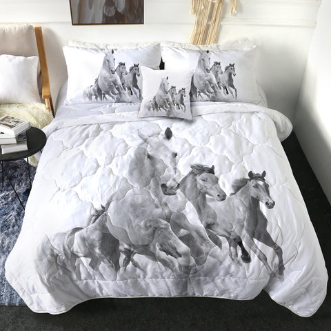 Image of 4 Pieces B&W Horse Race SWBD2055 Comforter Set