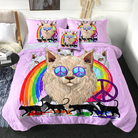 Image of 4 Pieces Peace Cat SWBD2085 Comforter Set