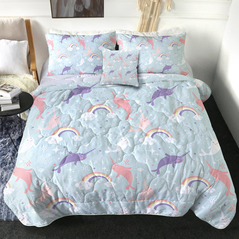 Image of 4 Pieces Rainbow Narwhal SWBD2194 Comforter Set