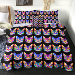 4 Pieces Neon Cats SWBD2230 Comforter Set