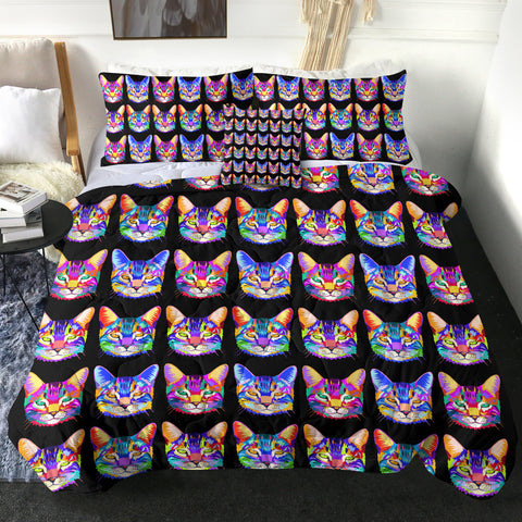 Image of 4 Pieces Neon Cats SWBD2230 Comforter Set