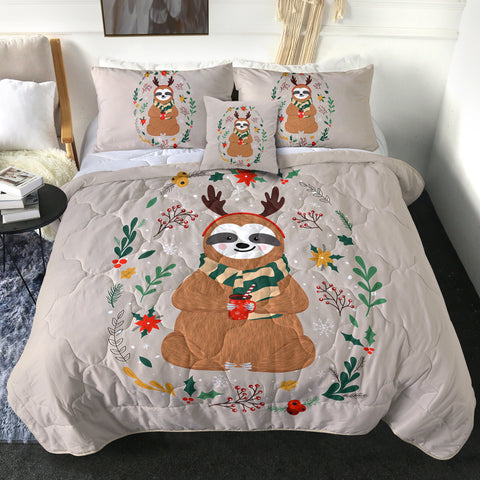 Image of 4 Pieces Xmas Sloth SWBD2237 Comforter Set