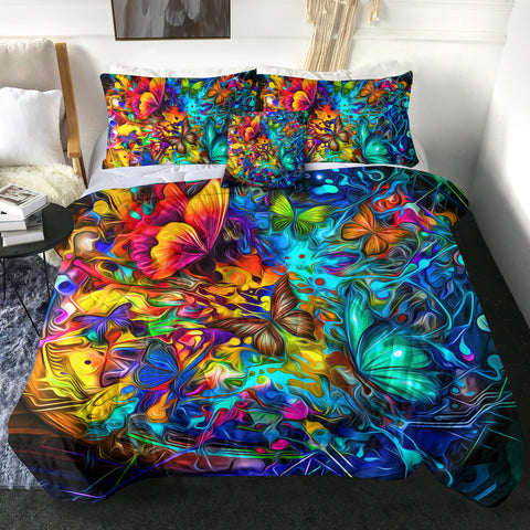 Image of 4 Pieces 3D Trippy Butterflies SWBD2253 Comforter Set