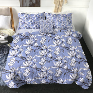 4 Pieces Flowers Indigo SWBD2254 Comforter Set