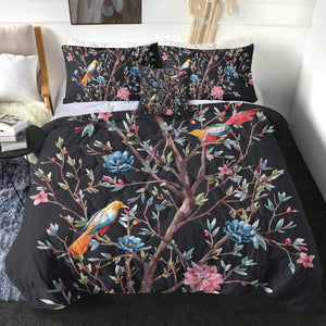 4 Pieces Black Birds On Branches SWBD2325 Comforter Set