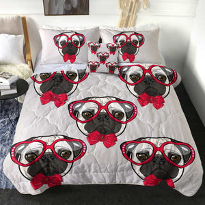 4 Pieces Cute Pug SWBD2516 Comforter Set