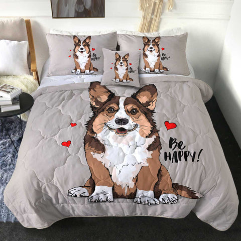 Image of 4 Pieces Be Happy Corgi SWBD2520 Comforter Set