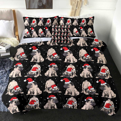 Image of 4 Pieces Christmas Pug SWBD2684 Comforter Set