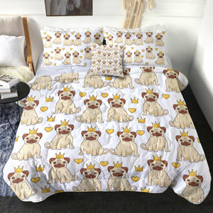4 Pieces Crowned Pug SWBD2707 Comforter Set