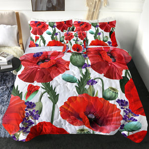 4 Pieces Red Poppies SWBD2796 Comforter Set