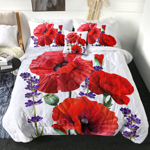 4 Pieces Red Poppies SWBD2797 Comforter Set