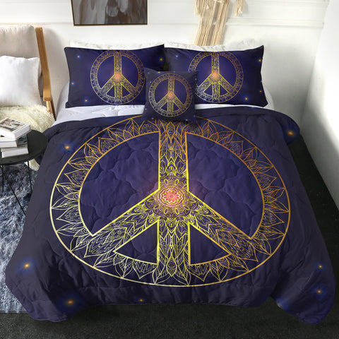 Image of 4 Pieces Peace Sign SWBD2850 Comforter Set