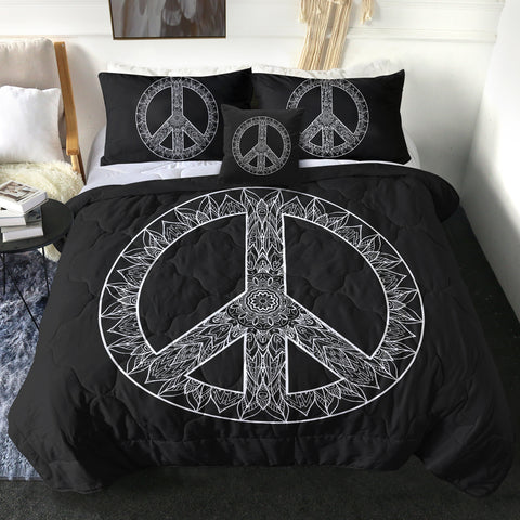 Image of 4 Pieces Peace Sign SWBD2851 Comforter Set