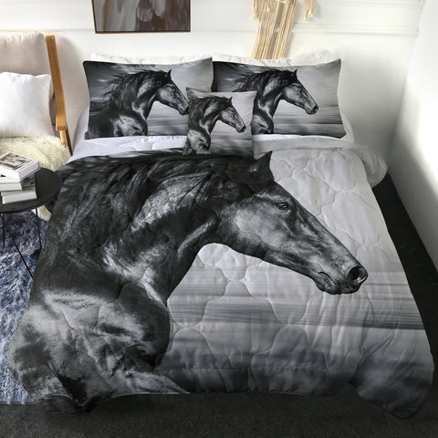 Image of 4 Pieces B&W Horse SWBD2862 Comforter Set