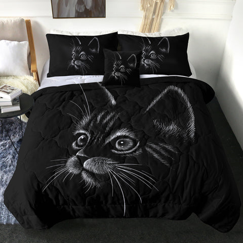 Image of 4 Pieces B&W Kitty SWBD2874 Comforter Set