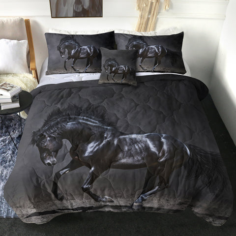 Image of 4 Pieces B&W Horse SWBD2999 Comforter Set