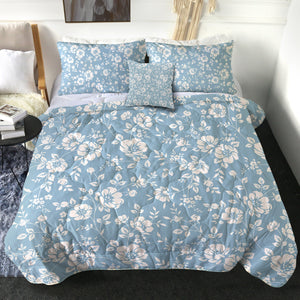 4 Pieces White Flowers SWBD3002 Comforter Set