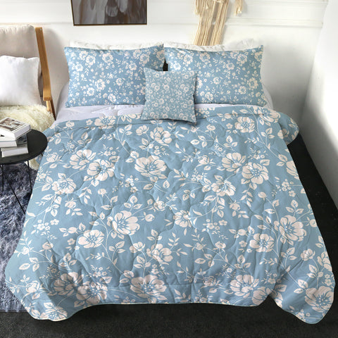 Image of 4 Pieces White Flowers SWBD3002 Comforter Set