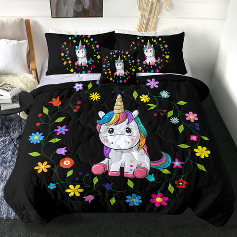 Image of 4 Pieces Cute Baby Unicorn SWBD3027 Comforter Set