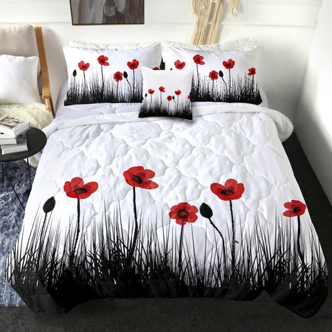 Image of Red & Black Flowers SWBD3332 Comforter Set