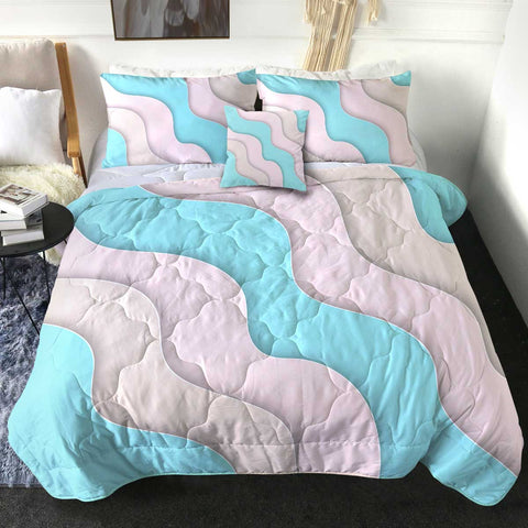 Image of White & Mint Waves SWBD3355 Comforter Set