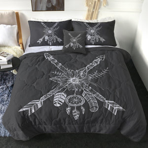 White & Grey Floral Dreamcatcher SWBD3373 Comforter Set