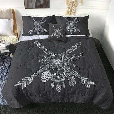 Image of White & Grey Floral Dreamcatcher SWBD3373 Comforter Set