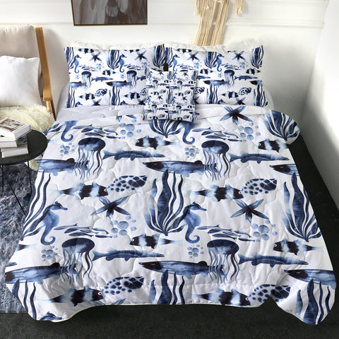 Image of Dark Blue & Black Marine Creatures SWBD3374 Comforter Set