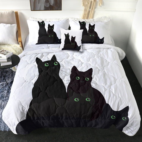 Image of Four Green Eyes Black Cat SWBD3379 Comforter Set