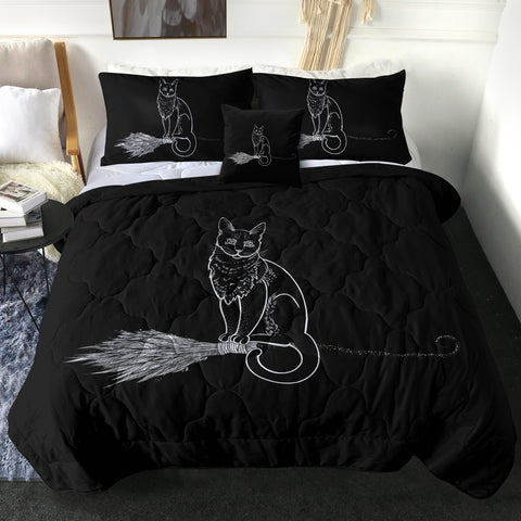 Image of Cat on Flying Broom SWBD3386 Comforter Set