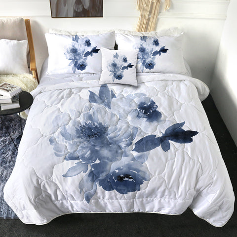 Image of Dark Blue Flower SWBD3469 Comforter Set