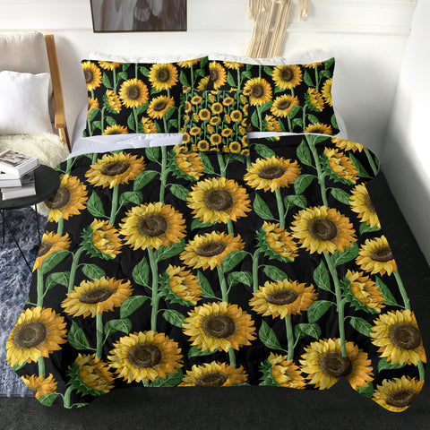 Image of Sunflower Monogram Black Background SWBD3472 Comforter Set