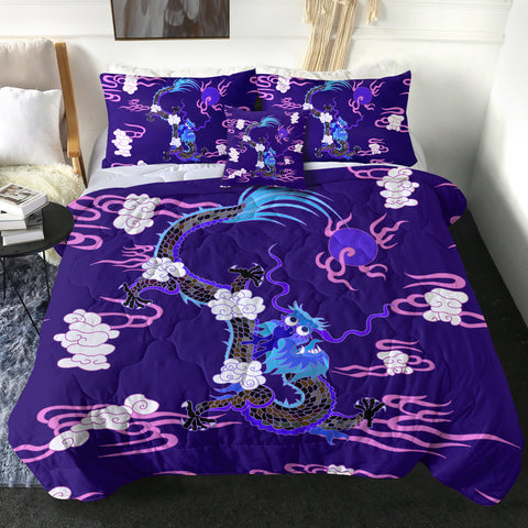 Image of Blue&Pink Asian Dragon and Cloud SWBD3474 Comforter Set
