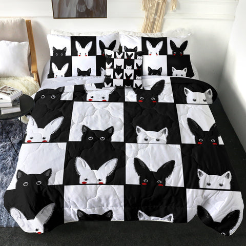 Image of B&W Rabbits & Cats Checkerboard SWBD3489 Comforter Set