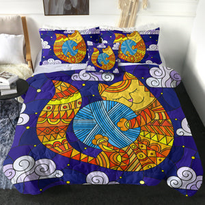Yellow Aztec Cat Holding Lump Of Wool SWBD3647 Comforter Set