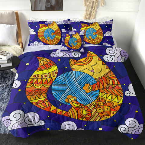 Image of Yellow Aztec Cat Holding Lump Of Wool SWBD3647 Comforter Set