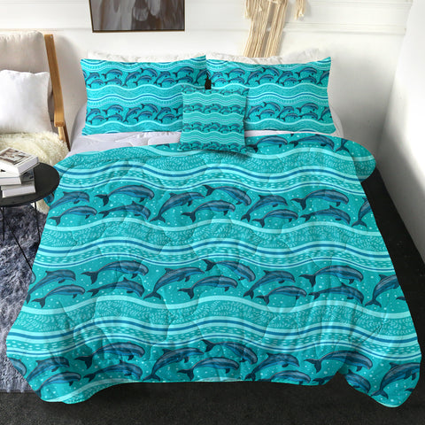 Image of Jumping Dolphins Mint Stripes SWBD3650 Comforter Set