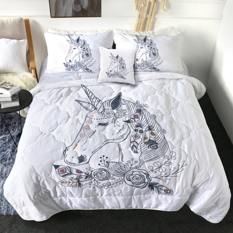 Image of Floral Unicorn Sketch SWBD3652 Comforter Set