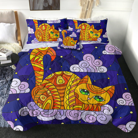 Image of Lying Yellow Aztec Cat SWBD3658 Comforter Set