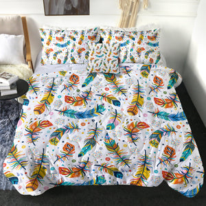 Colorful Feather & Dot Monogram White SWBD3698 Comforter Set