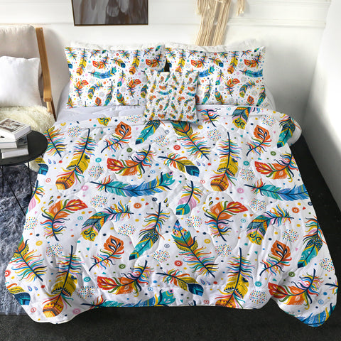 Image of Colorful Feather & Dot Monogram White SWBD3698 Comforter Set