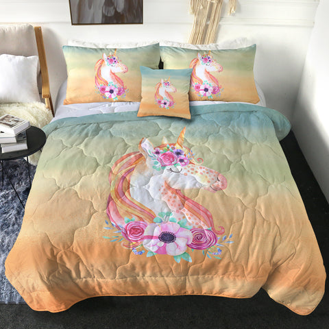 Image of Pastel Floral Unicorn SWBD3702 Comforter Set