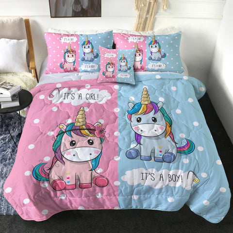 Image of Cute Girl & Boy Cartoon Unicorn SWBD3744 Comforter Set