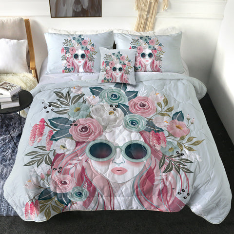 Image of Pretty Floral Girl Illustration SWBD3748 Comforter Set
