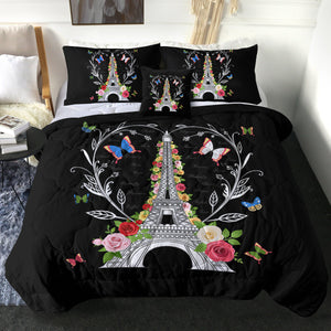 Paris Butterfly and Floral Eiffel SWBD3749 Comforter Set