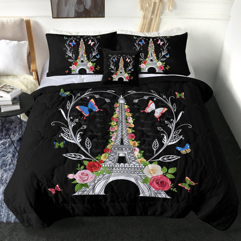 Image of Paris Butterfly and Floral Eiffel SWBD3749 Comforter Set