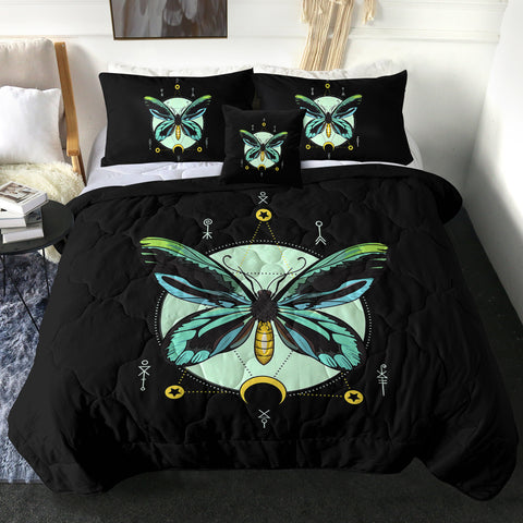 Image of Neon Green and Blue Gradient Butterfly Illustration SWBD3751 Comforter Set