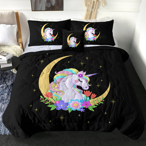 Image of Cute Half Moon Cartoon Unicorn SWBD3762 Comforter Set